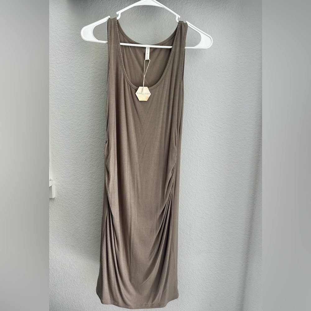 Pinkblush Ribbed Sleeveless Midi Dress - Taupe/Brown